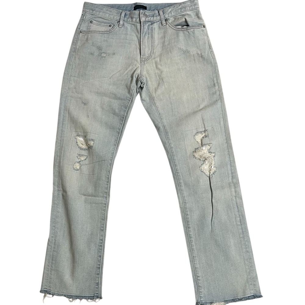 Uniqlo Sz 31 Womens Slim Straight Light Blue Denim Jeans  Low Rise Raw‎ Hem